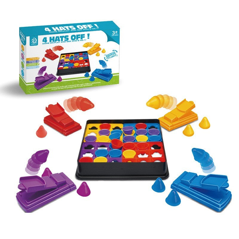 Joc Interactiv 4 Hats Off pentru Copii, Joc de Îndemânare cu Lansatoare și Figurine Pălării, Plastic, 2-4 Jucători, +3 Ani, Multicolor