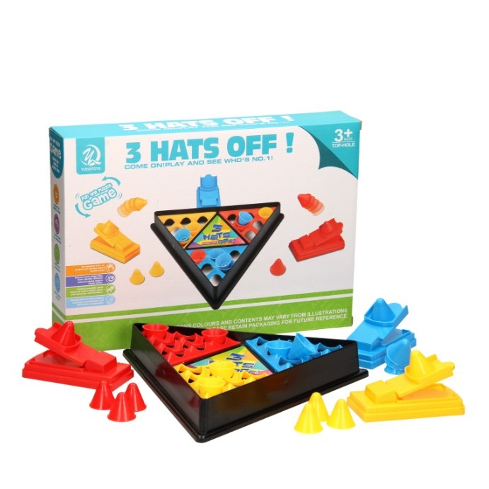Joc Interactiv de Îndemânare 3 Hats Off pentru Copii, Set cu Lansatoare și Figurine Pălării, Plastic, 2-3 Jucători, +3 Ani, Multicolor
