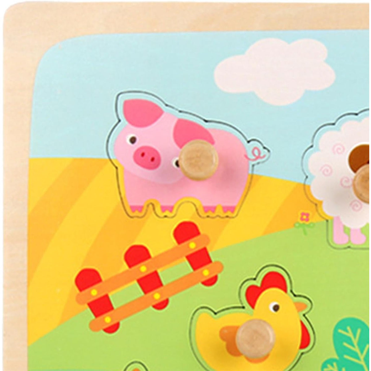 Puzzle Montessori din Lemn pentru Copii, Model Ferma cu Animale 3D, Jucarie Educativa si Interactiva, 9 Piese, 30x22.5 cm, Multicolor, 0-3 Ani