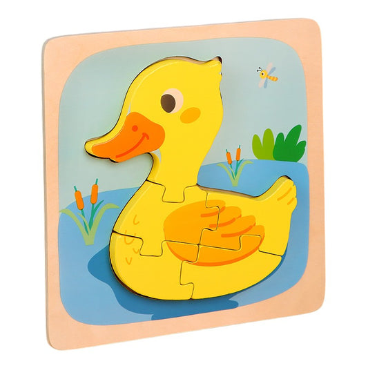 Puzzle Montessori din Lemn pentru Copii, Jucarie Educativa 3D, Model Ratusca, Dezvoltare Motricitate si Logica, 5 Piese, 15x15x0.5 cm, Multicolor