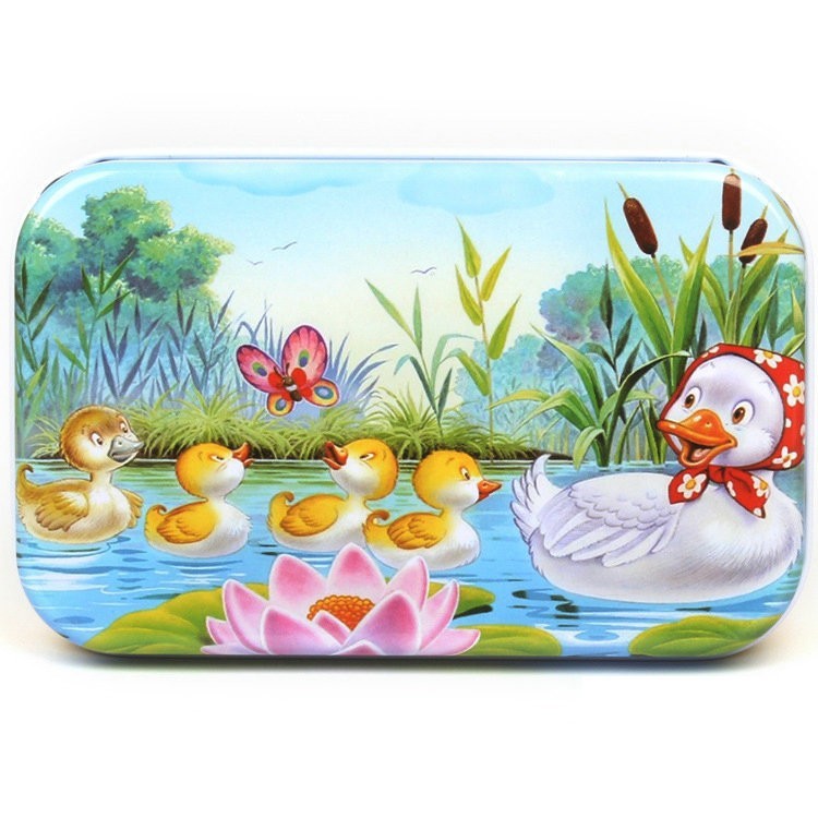 Puzzle Educativ din Lemn cu 60 Piese, Dezvoltare Abilitati Cognitive si Motorii, Cutie Metalica Depozitare, Model Ratusca, Multicolor, 22.5x13.5 cm