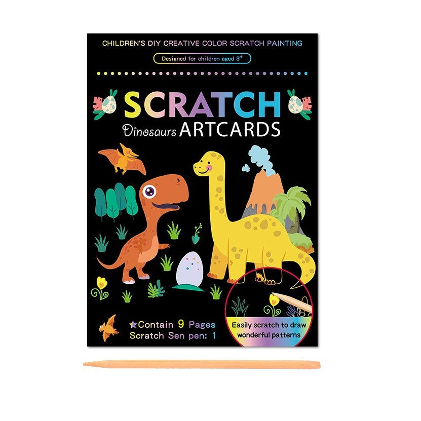Set 9 Planse Razuibile Scratch ArtCards, Planse de Răsuit si de Colorat 2 in 1, Activitate Creativa Copii 3 Ani+, Hartie, Model Dinozauri, 19 x 14 cm, Multicolor