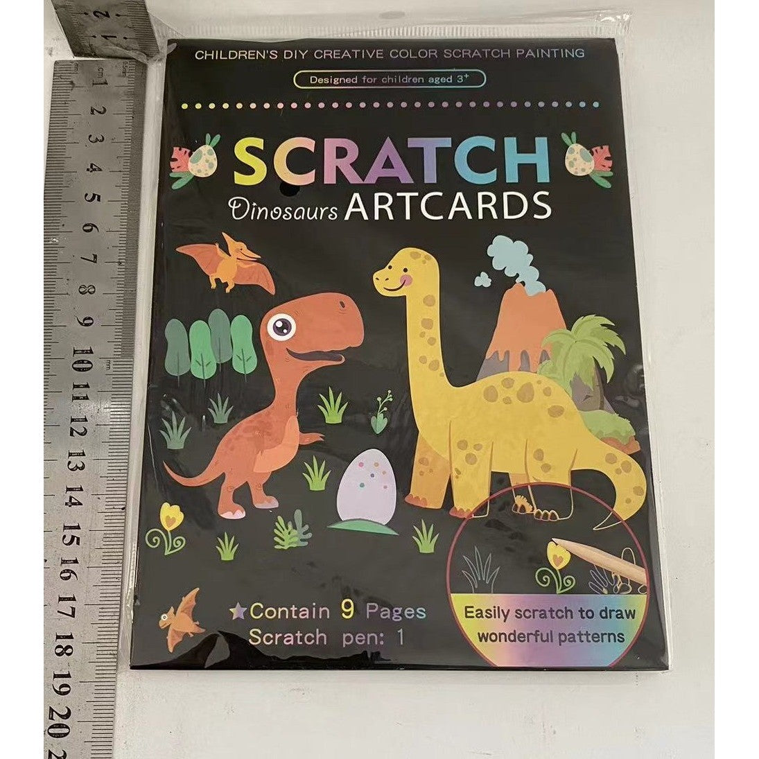 Set 9 Planse Razuibile Scratch ArtCards, Planse de Răsuit si de Colorat 2 in 1, Activitate Creativa Copii 3 Ani+, Hartie, Model Dinozauri, 19 x 14 cm, Multicolor