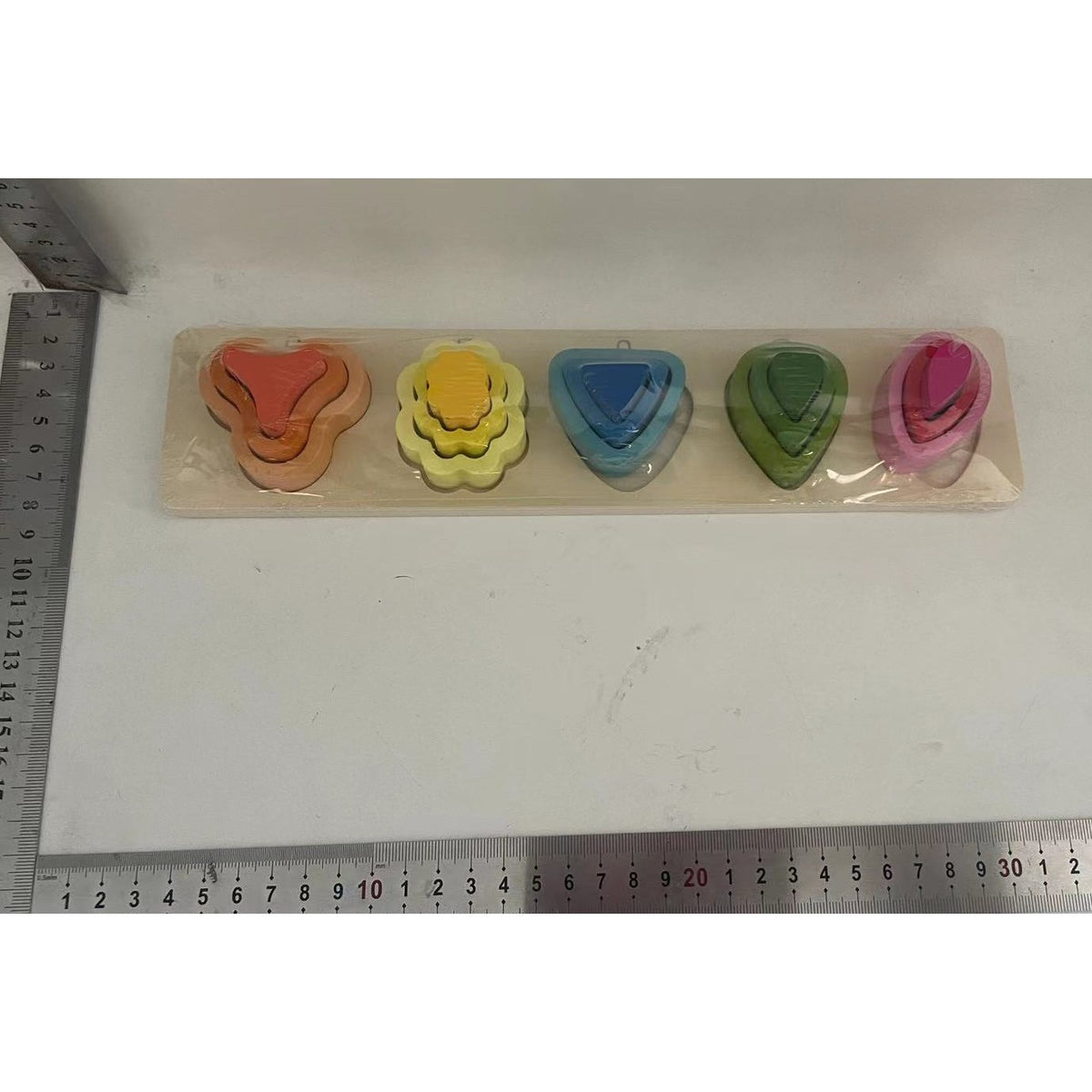 Jucarie Montessori din Lemn, Puzzle Educativ cu 5 Forme Asimetrice, Model Copaci pentru Motricitate Fina, 15 Piese, Multicolor, 29x6.5 cm, +2 Ani