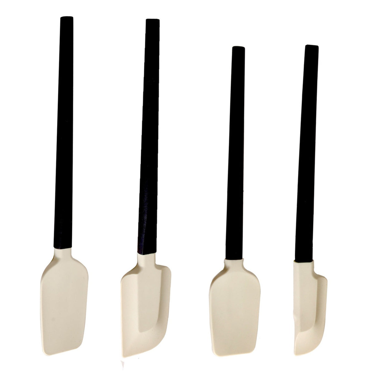 Set 4 Ustensile Bucatarie, Spatule pentru Gatit si Amestecat, Silicon si Lemn, Termorezistente si Antiaderente, Alb-Negru