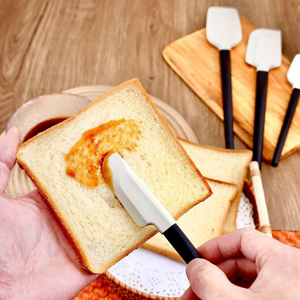 Set 4 Ustensile Bucatarie, Spatule pentru Gatit si Amestecat, Silicon si Lemn, Termorezistente si Antiaderente, Alb-Negru