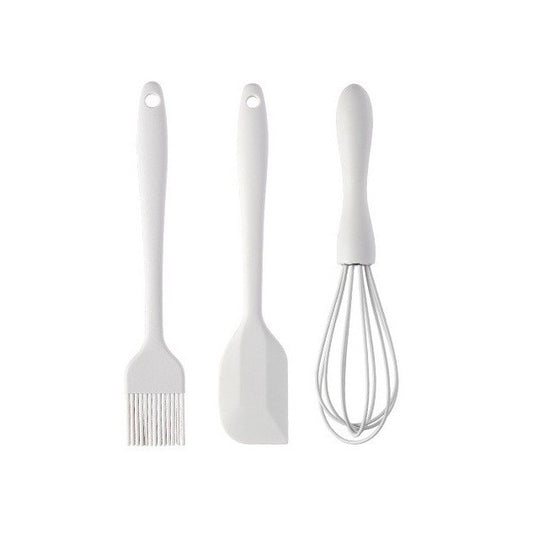 Set 3 Ustensile de Bucatarie, Silicon Alimentar si Inox, Termorezistente si Antiaderente, Pensula, Paleta si Tel, Alb Ivory