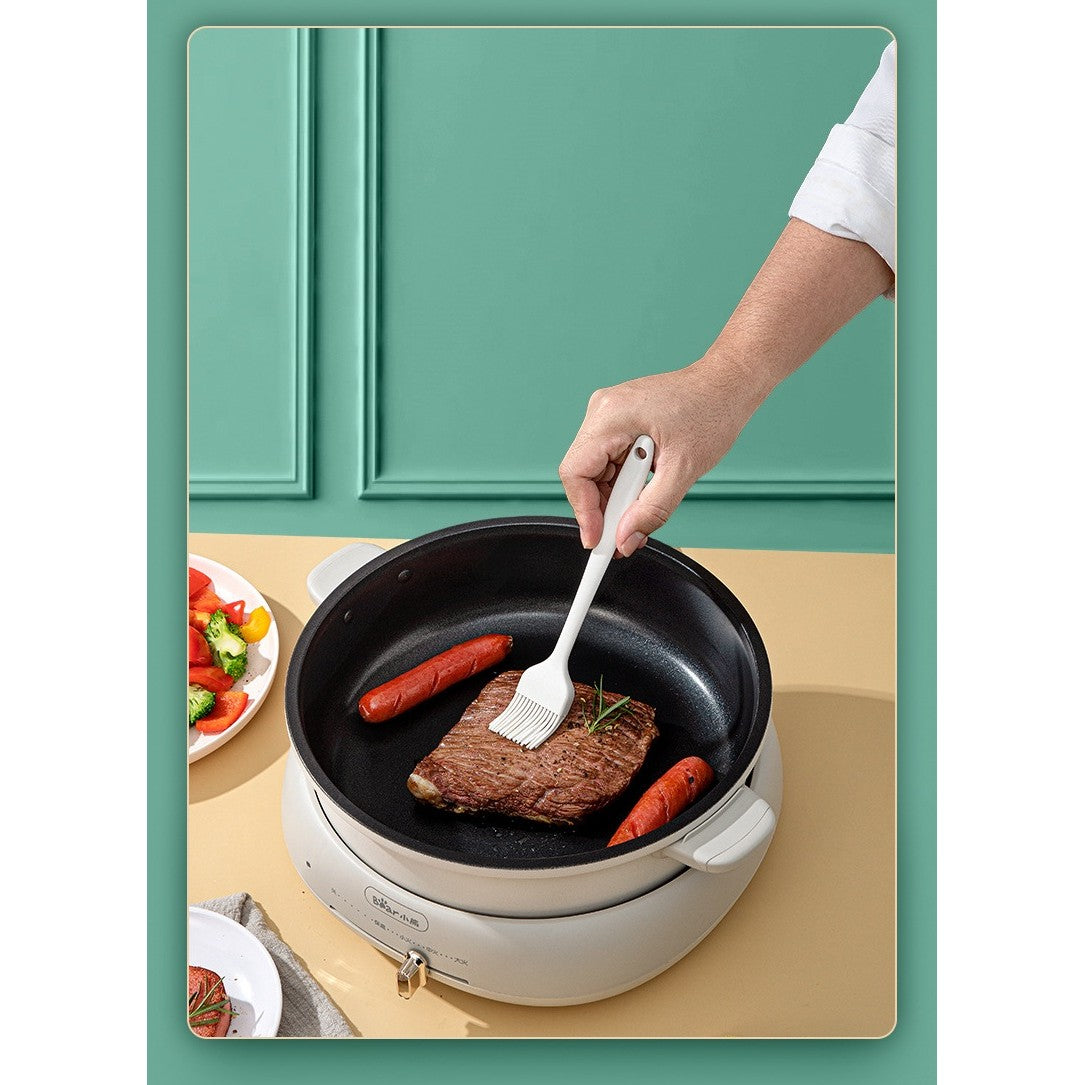 Set 6 Ustensile de Bucatarie, Silicon Alimentar si Inox, Termorezistente, Antiaderente, Maner cu Agatare, Alb Ivory