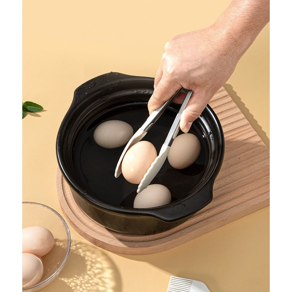 Set Ustensile de Bucătărie, Termorezistente și Antiaderente, Silicon Alimentar și Inox, 5 Piese, Alb Ivory Maro