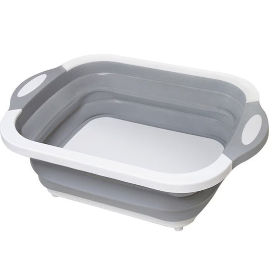 Tocator Multifunctional 2 in 1 cu Cos de Spalare si Scurgere, Design Pliabil pentru Economisire Spatiu, Material Plastic PP Antibacterian, 40 x 30 cm, 480 g, Gri