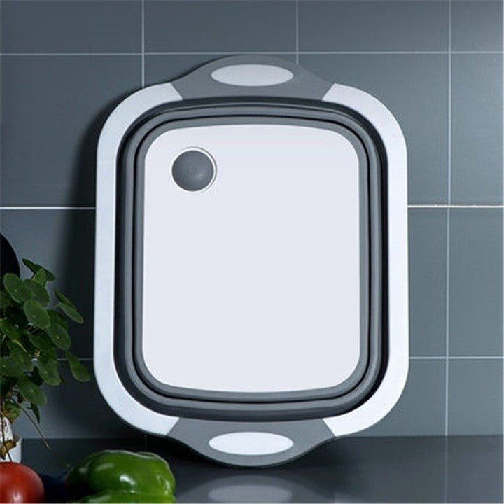 Tocator Multifunctional 2 in 1 cu Cos de Spalare si Scurgere, Design Pliabil pentru Economisire Spatiu, Material Plastic PP Antibacterian, 40 x 30 cm, 480 g, Gri