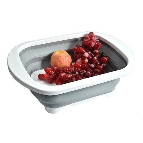 Tocator Multifunctional 2 in 1 cu Cos de Spalare si Scurgere, Design Pliabil pentru Economisire Spatiu, Material Plastic PP Antibacterian, 40 x 30 cm, 480 g, Gri
