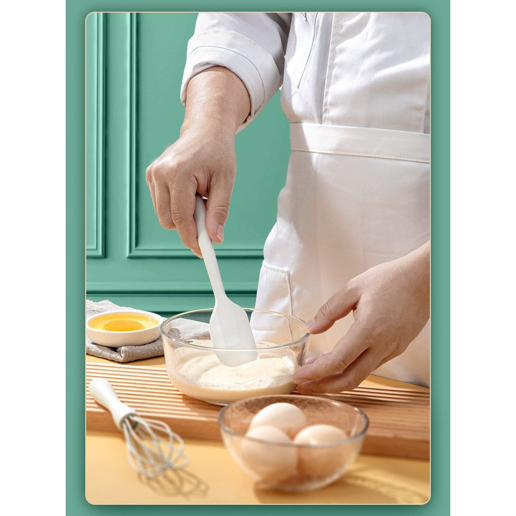 Set 5 Ustensile de Bucătărie, Termorezistente și Antiaderente, Silicon Alimentar și Inox, Design Ergonomic, Alb Ivory