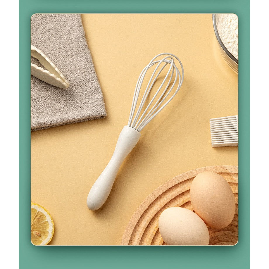 Set 5 Ustensile de Bucătărie, Termorezistente și Antiaderente, Silicon Alimentar și Inox, Design Ergonomic, Alb Ivory
