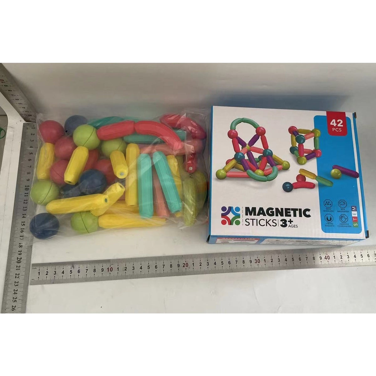 Set de Construcție Magnetic, Joc Educativ și Puzzle STEM pentru Copii 3-6 Ani, Plastic ABS și Magneți, 42 Piese, Multicolor, 20x6.5x18 cm
