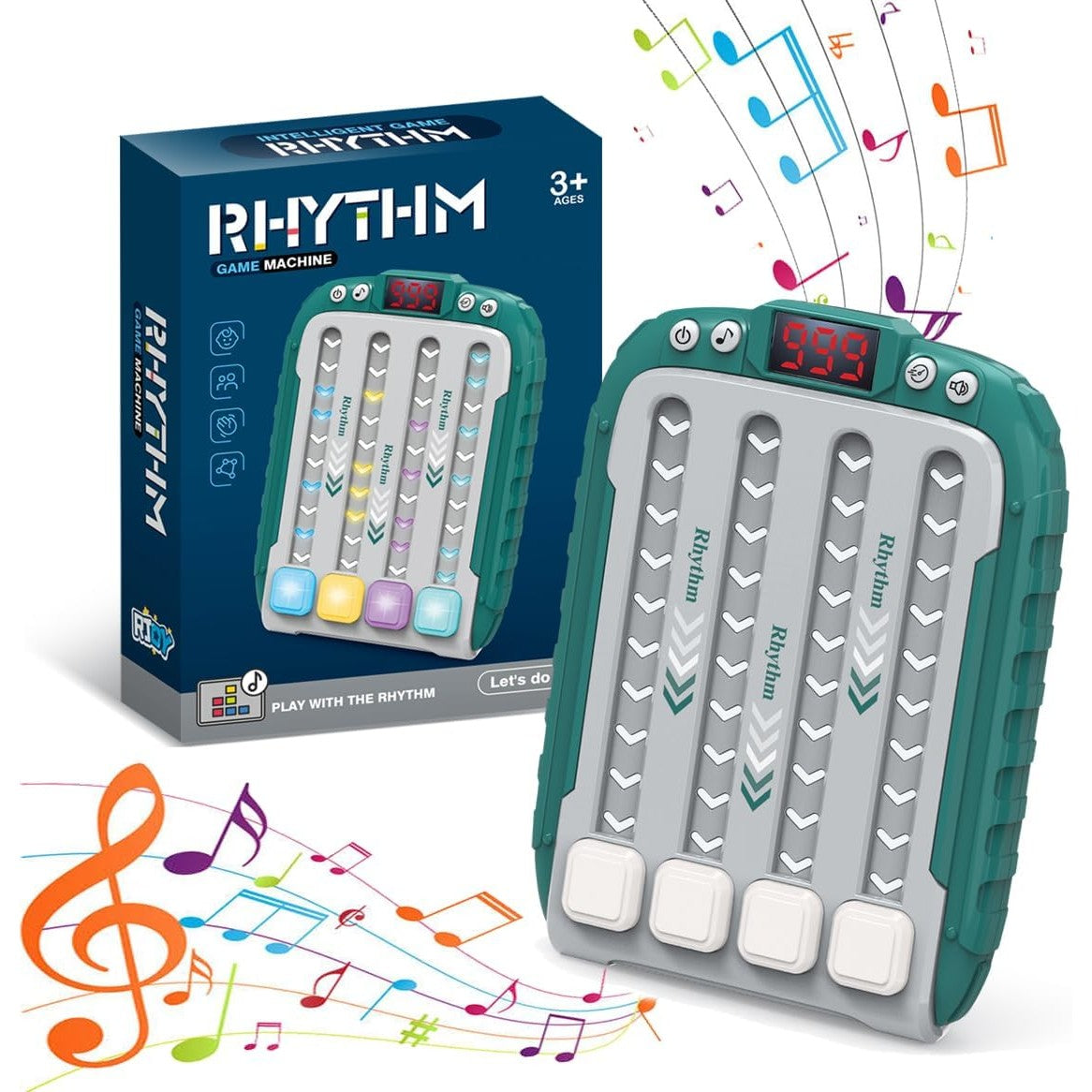 Joc Interactiv Rhythm, Jucarie Muzicala de Ritm si Reflexe cu Lumini LED, 6 Niveluri de Dificultate, Plastic ABS, +3 Ani, Verde, 15 x 3 x 11 cm