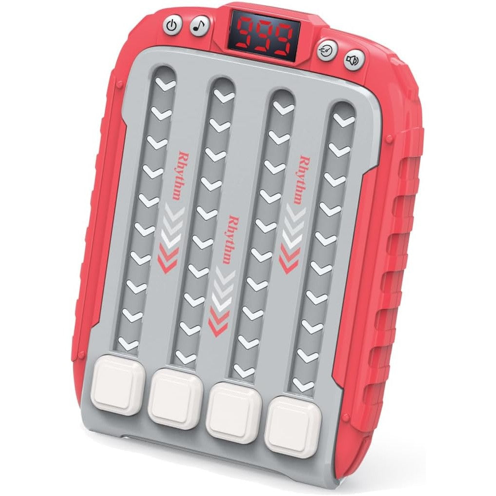 Jucarie Interactiva Rhythm, Joc de Ritm si Memorie cu Functie Muzicala si Lumini LED, 6 Niveluri de Dificultate, Plastic ABS, +3 Ani, 15 x 3 x 11 cm, Rosu