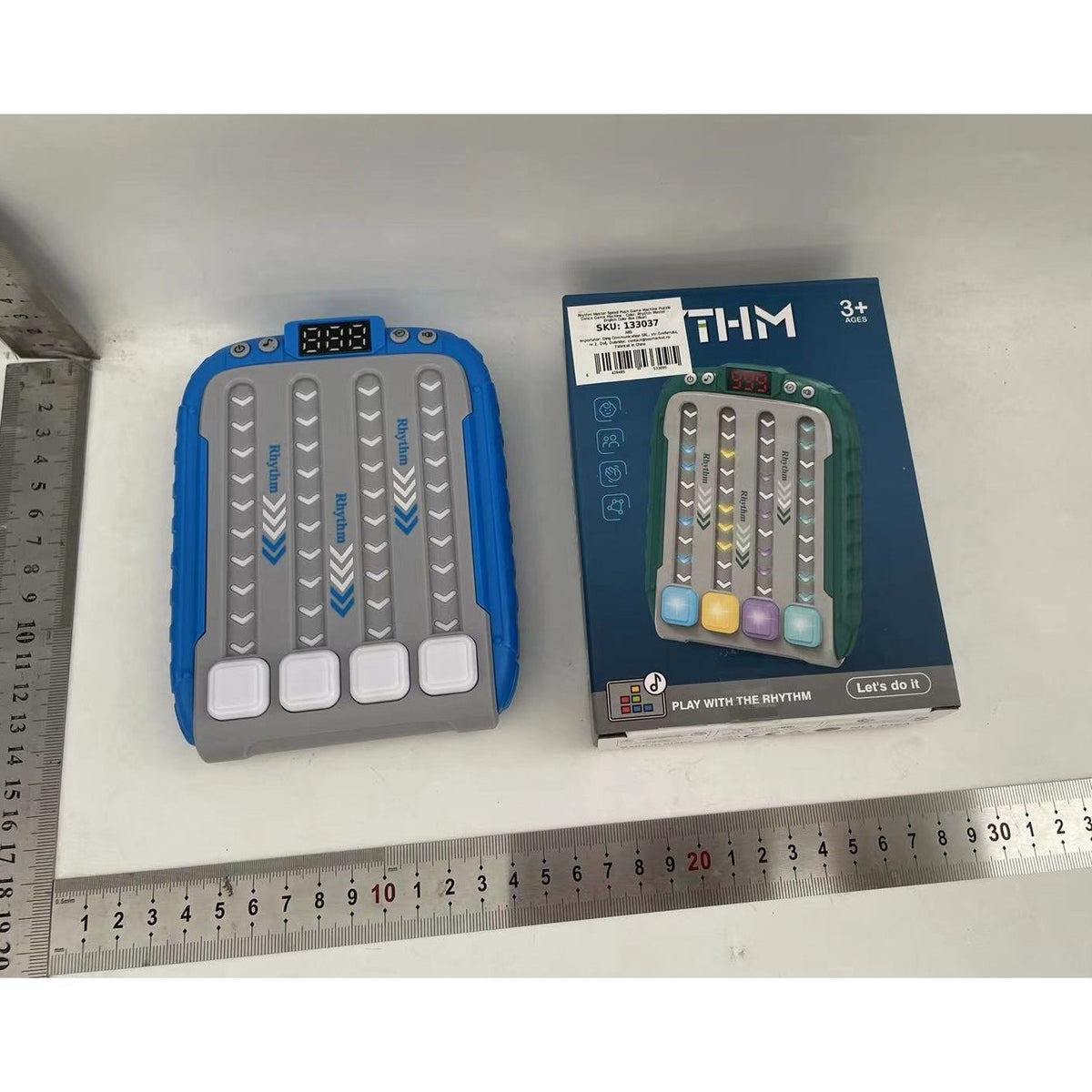 Jucarie Interactiva Joc Rhythm, Consola Portabila de Viteza si Reflexe cu Functie Muzicala, 6 Niveluri de Joc, 3 Trepte de Viteza, Material ABS, 15 x 3 x 11 cm, Albastru