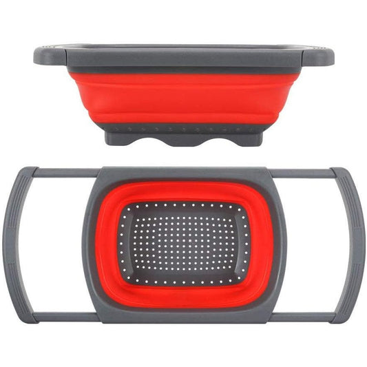 Cos de Scurgere Retractabil pentru Chiuveta, Filtru Extensibil pentru Fructe si Legume, Manere de Prindere, Plastic Durabil, 39-61 cm, Rosu