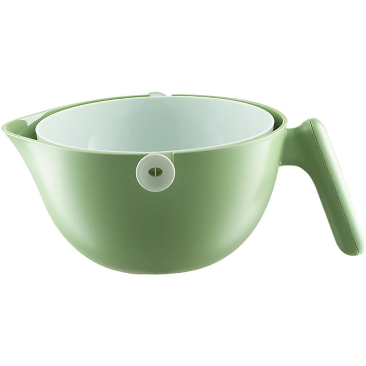 Bol cu Doua Straturi pentru Fructe si Legume, Cos de Scurgere Detasabil cu Inclinare 90 Grade, Plastic ABS si PP, Capacitate 2L, 29.9 x 22.5 x 11.8 cm, Verde-Alb
