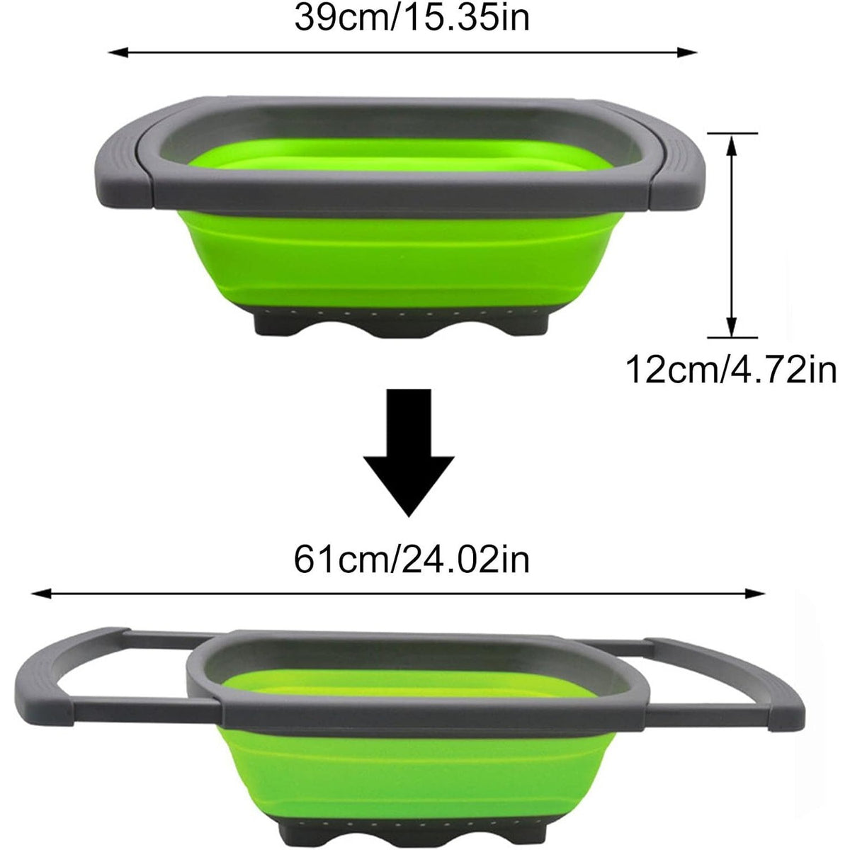 Cos de Scurgere Retractabil pentru Chiuveta, Strecuratoare Extensibila pentru Fructe si Legume, Design Ajustabil 39-61 cm, Plastic Rezistent, Verde