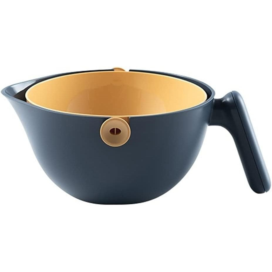 Bol cu Doua Straturi pentru Spalare si Scurgere Fructe sau Legume, Cos Detasabil cu Inclinare 90 Grade, Material ABS si PP, Capacitate 2L, 29.9 x 22.5 x 11.8 cm, Albastru-Portocaliu