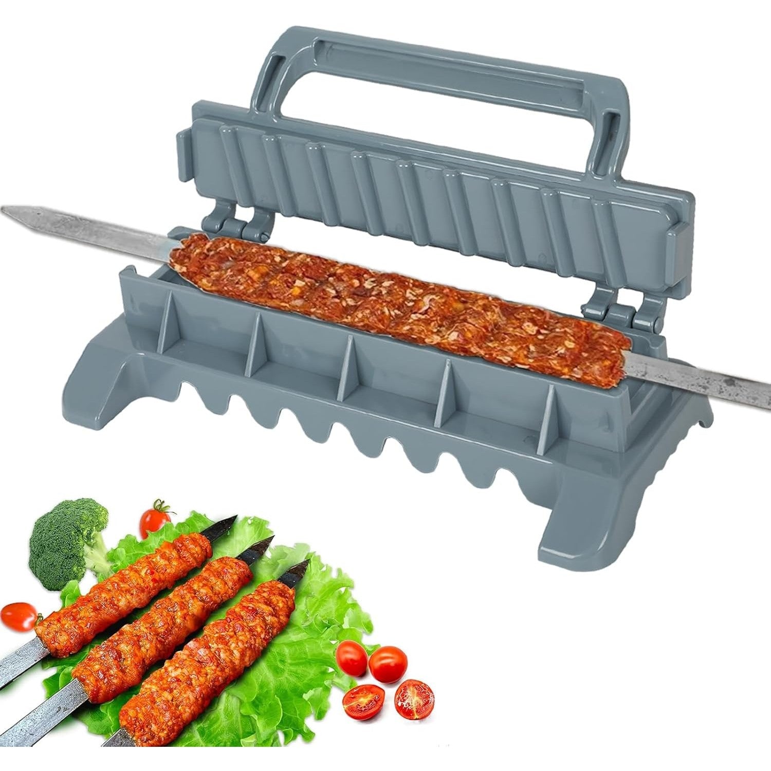 Presa pentru Carne si Dispozitiv de Infasurat Kebab, Aparat pentru Sarmale si Sushi, Plastic ABS Rezistent, 29 x 7.5 x 2.6 cm, Gri