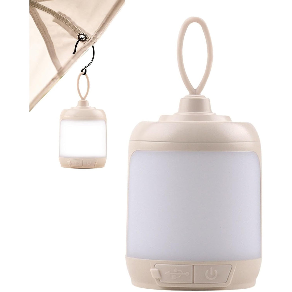 Mini Lampa LED de Camping Portabila, Lanterna Reincarcabila USB Type C, 3 Moduri Lumina, Protectie IPX4, Plastic ABS si PC, 13.8 x 6.5 cm, Alb