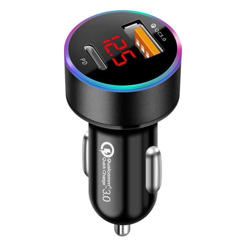 Incarcator Auto 2 in 1, Port USB Quick Charge 3.0 si Type-C Power Delivery PD 20W, Afisaj LED Tensiune Baterie, Negru