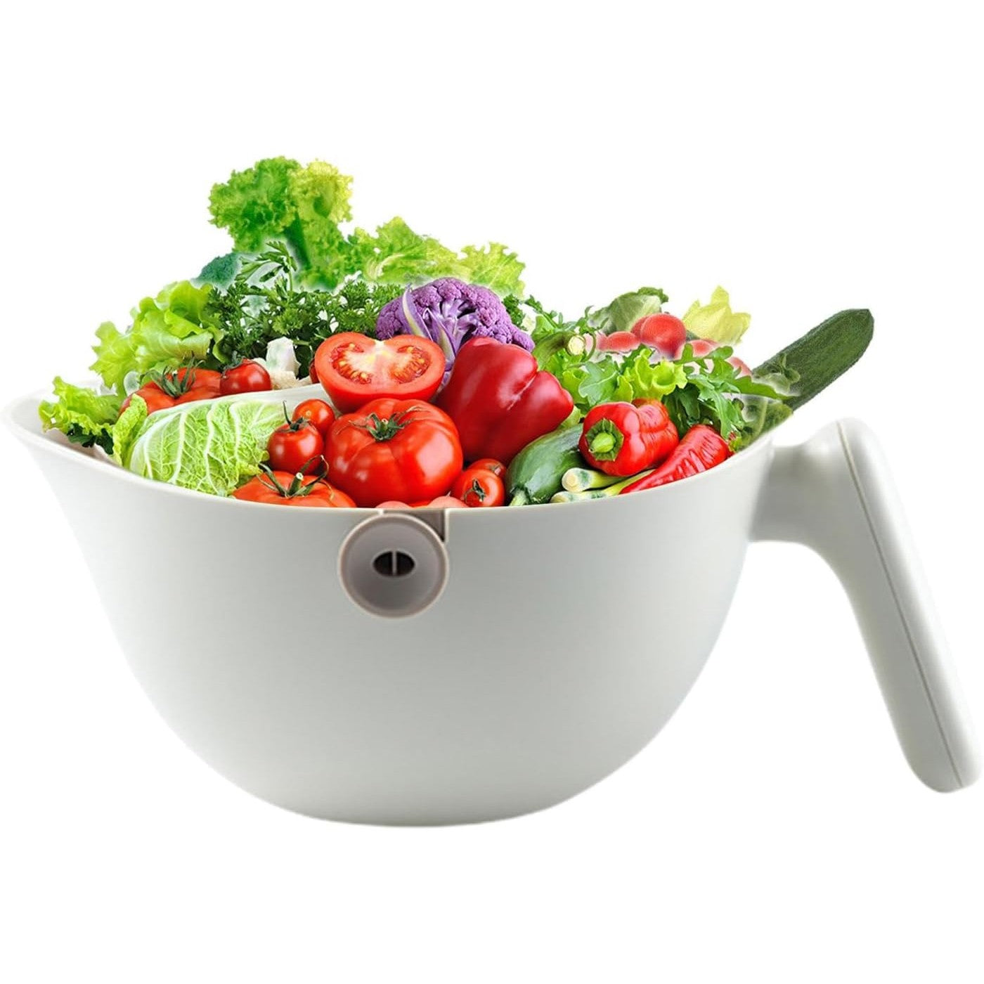 Bol cu Doua Straturi pentru Spalare si Scurgere Fructe sau Legume, Cos Detasabil cu Inclinare 90 Grade, ABS si PP, Capacitate 2L, 29.9 x 22.5 x 11.8 cm, Alb - Gri