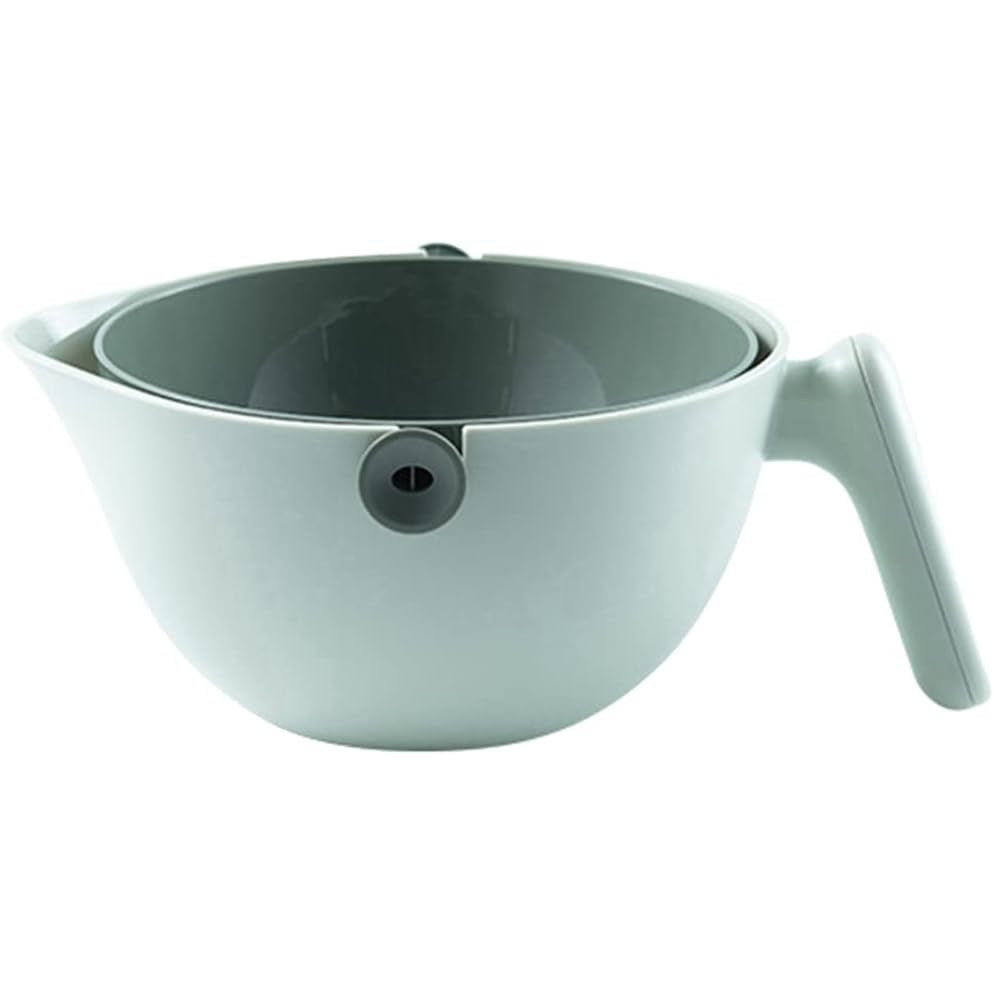 Bol cu Doua Straturi pentru Spalare si Scurgere Fructe sau Legume, Strecuratoare Detasabila cu Inclinare 90 Grade, Plastic ABS si PP, Capacitate 2L, 29.9 x 22.5 x 11.8 cm, Verde