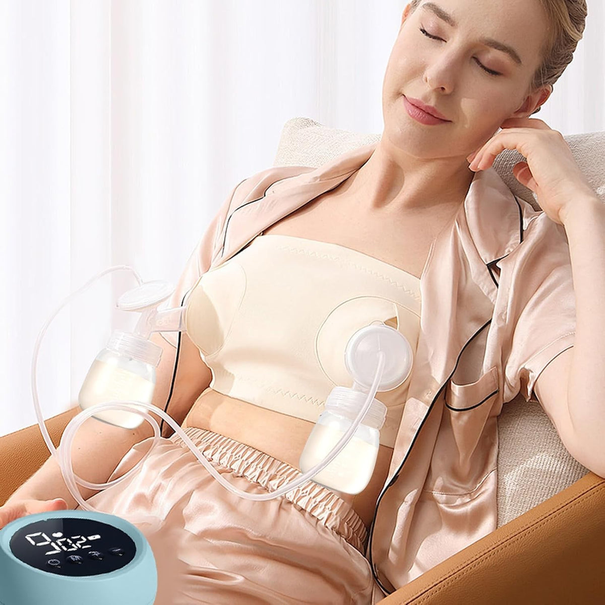 Pompa De San Electrica 2 In 1, Portabila Cu 2 Moduri Si 9 Viteze, Silentioasa Sub 35 DB, Ecran LED Tactil, Silicon Fara BPA, Acumulator 1200 mAh, 2 Biberoane 180 ml, Albastru Transparent
