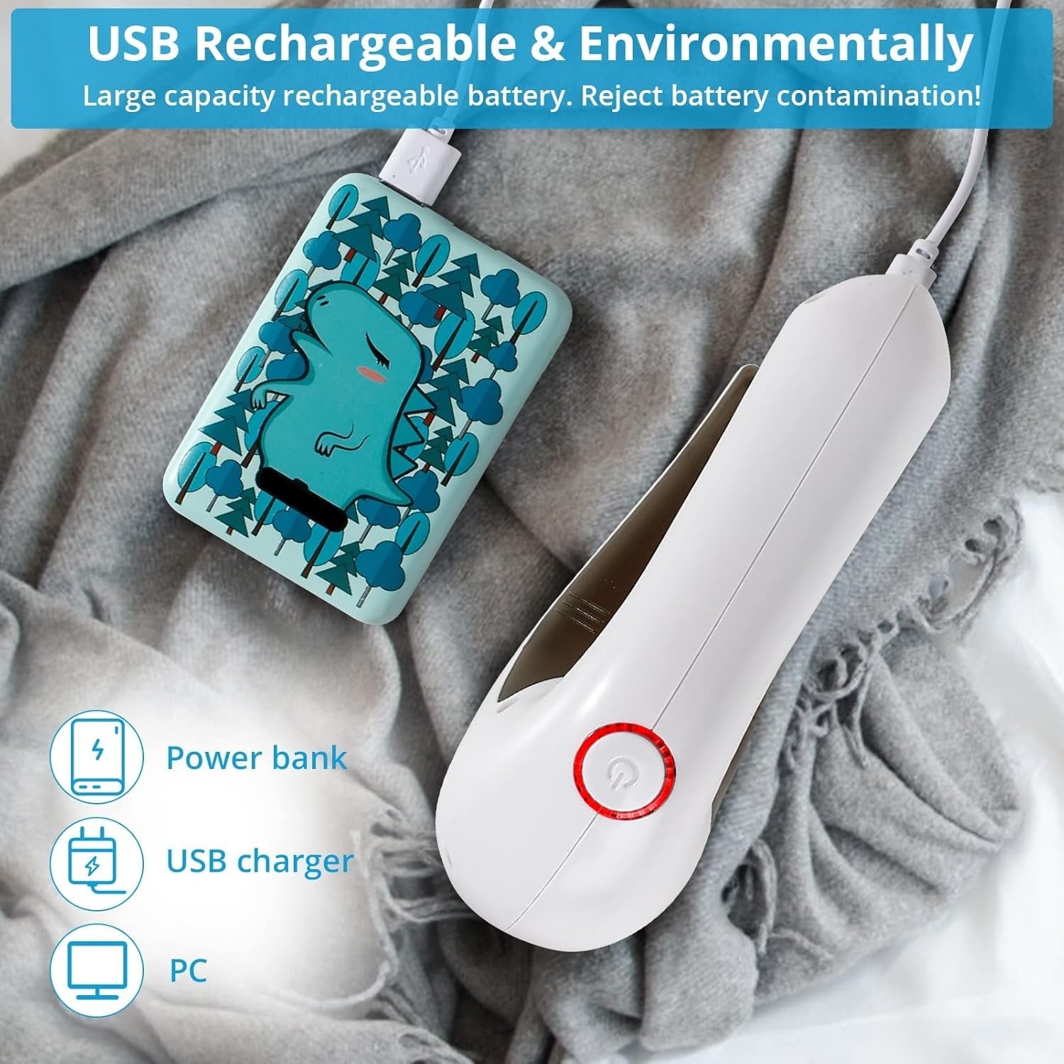 Aparat Pentru Curatat Scame, Par si Praf, Trimmer Textil cu Lame din Otel Inoxidabil, Reincarcabil USB, Design Ergonomic, Portabil, 15x6x9 cm, Alb