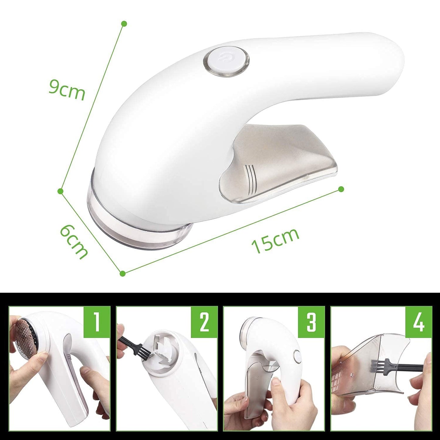 Aparat Pentru Curatat Scame, Par si Praf, Trimmer Textil cu Lame din Otel Inoxidabil, Reincarcabil USB, Design Ergonomic, Portabil, 15x6x9 cm, Alb