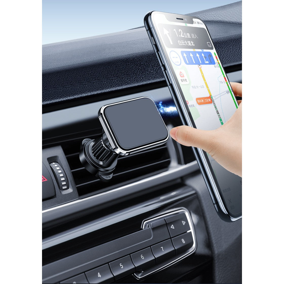 Suport Auto MagSafe pentru Telefon, Fixare Magnetica Grila Ventilatie, Rotativ 360 Grade, Plastic si Silicon, 5.1x3.9 cm, Negru/Argintiu