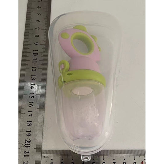Suzeta Pentru Fructe Si Legume, Dispozitiv Hranire Bebelusi Cu Maner Ergonomic, Silicon Alimentar Fara BPA, Tetina Gauri 2 mm, 4 Luni+, Roz/Verde