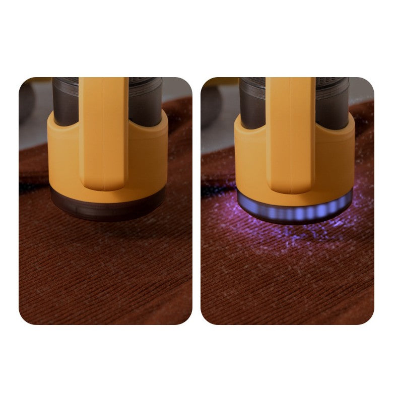 Aparat Pentru Curatat Scame, Par si Praf, Lumina LED, Lame Otel Inoxidabil, Maner Reglabil si Compartiment Colectare, 11x10.5x8.7 cm, Galben