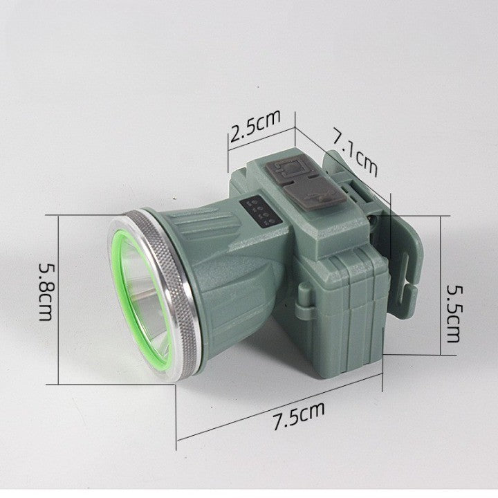 Lanternă Frontală LED Reîncărcabilă USB, Zoom Telescopic și Rază Lungă, Rezistentă la Apă IPX6, Bandă Ajustabilă, pentru Camping și Pescuit, 7.5x5.8x5.5 cm, Verde