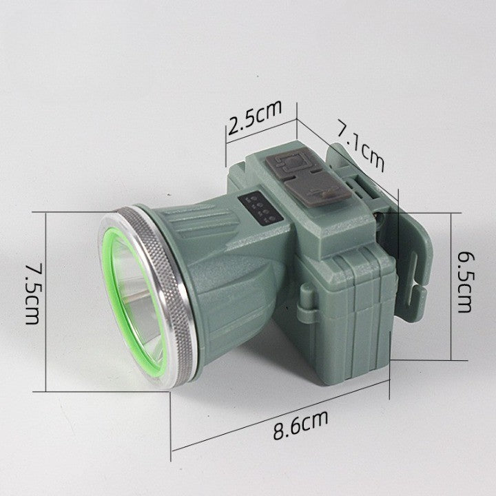 Lanternă Frontală LED Cu Zoom Telescopic, Încărcare USB, Rezistență La Apă IPX6, Fascicul Reglabil Cu Rază Lungă, Pentru Pescuit Și Camping, 8.6x7.5x6.5cm, Verde Deschis