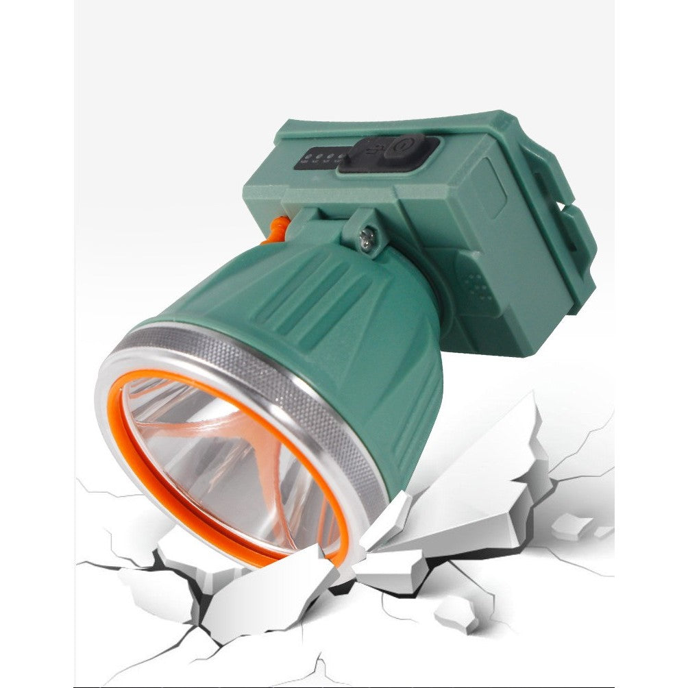 Lanternă Frontală LED cu Zoom Telescopic, Încărcare USB, Protecție IPX6 la Apă, Reglabilă pentru Camping și Pescuit, 10.5x8x6.5 cm, Verde Închis