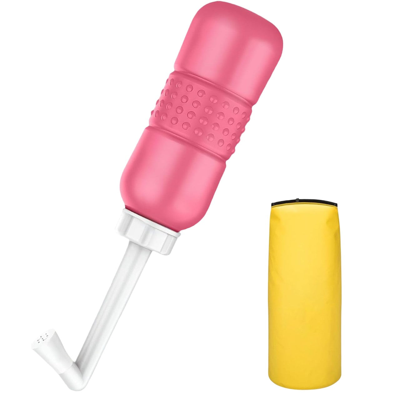 Bideu Portabil pentru Igiena Intima Postpartum si Postoperator, Irigator Ergonomic cu Capac si Husa Transport, Plastic Rezistent, 450 ml, Roz/Galben, 29.5x7 cm