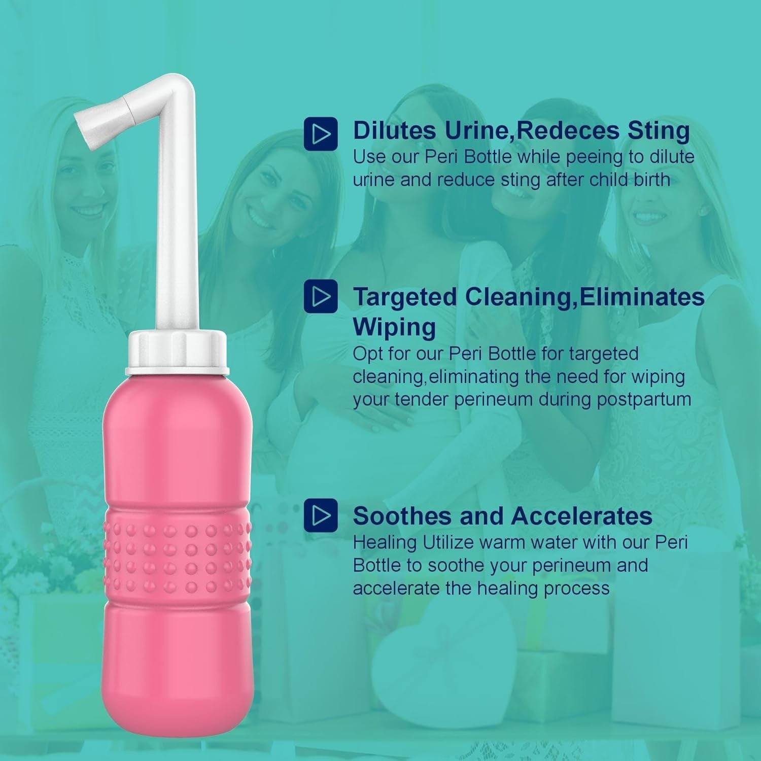 Bideu Portabil pentru Igiena Intima Postpartum si Postoperator, Irigator Ergonomic cu Capac si Husa Transport, Plastic Rezistent, 450 ml, Roz/Galben, 29.5x7 cm