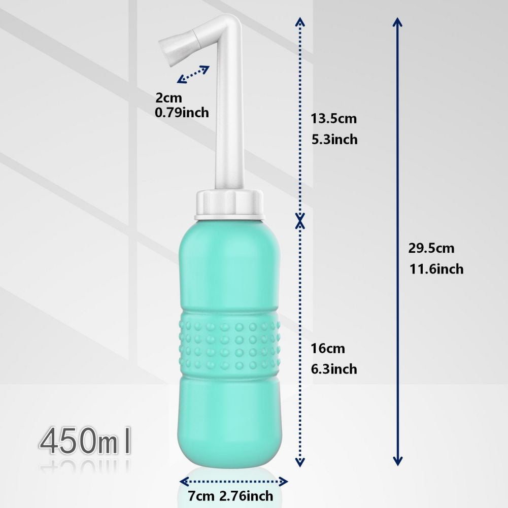 Bideu Portabil pentru Igiena Intima, Recuperare Postpartum si Postoperatorie, Design Ergonomic cu Capac, 450 ml, Verde cu Husa Galbena, 29.5x7 cm