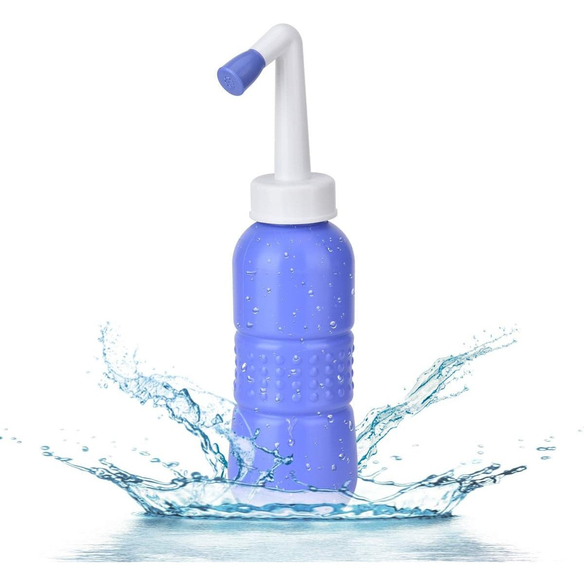 Bideu Portabil pentru Igiena Intima, Recuperare Postpartum si Postoperator, Plastic Ergonomic cu Capac, 450 ml, Mov cu Husa Galbena, 29.5x7 cm