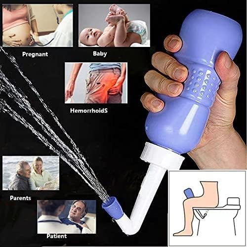 Bideu Portabil pentru Igiena Intima, Recuperare Postpartum si Postoperator, Plastic Ergonomic cu Capac, 450 ml, Mov cu Husa Galbena, 29.5x7 cm