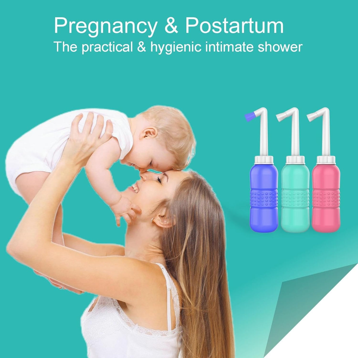 Bideu Portabil pentru Igiena Intima, Recuperare Postpartum si Postoperator, Plastic Ergonomic cu Capac, 450 ml, Mov cu Husa Galbena, 29.5x7 cm