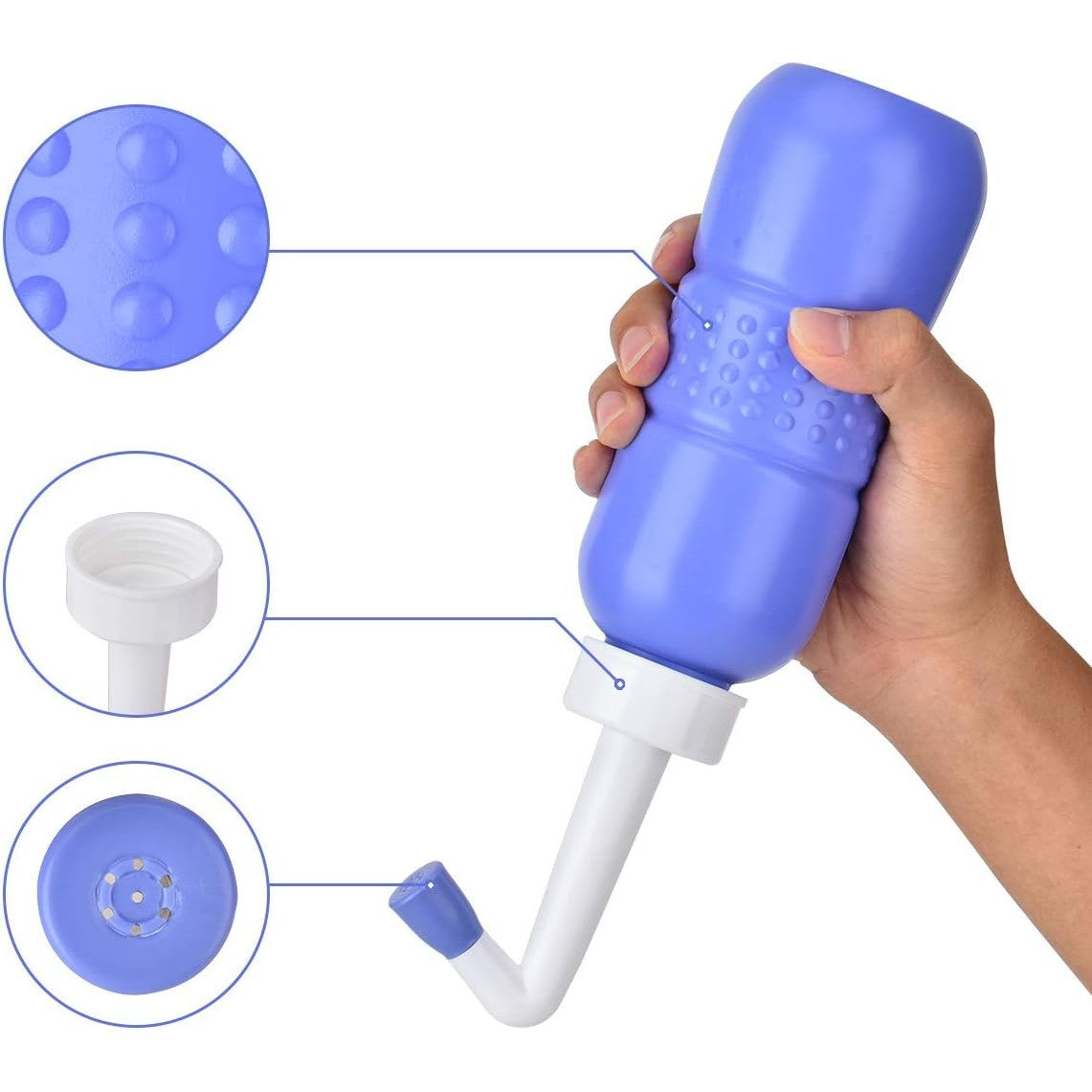 Bideu Portabil pentru Igiena Intima, Recuperare Postpartum si Postoperator, Plastic Ergonomic cu Capac, 450 ml, Mov cu Husa Galbena, 29.5x7 cm