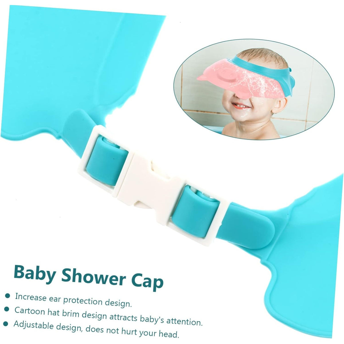Viziera Protectie Baie Copii si Bebelusi, Protectie Ochi si Urechi Impotriva Samponului, Banda Ajustabila, Model Coroana, Material TPE si PP, 23x23 cm, Roz