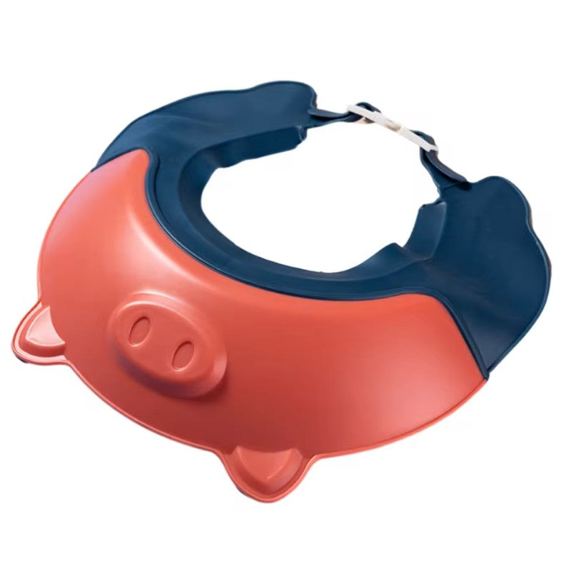 Viziera de Protectie Baie pentru Copii si Bebelusi Fippy, Protectie Ochi si Urechi Impotriva Samponului, Banda Ajustabila, TPE si Silicon, Model Purcelus, 23x23 cm, Rosu