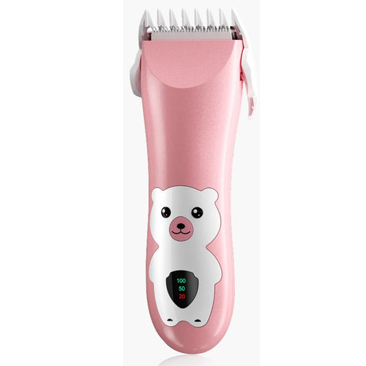 Masina de Tuns pentru Bebelusi si Copii, Display Digital, Functie Anti-Taiere si Silentioasa, Lame Ceramice si Inox, Rezistenta la Apa, 50W, Fara Fir, Model Ursulet, Roz